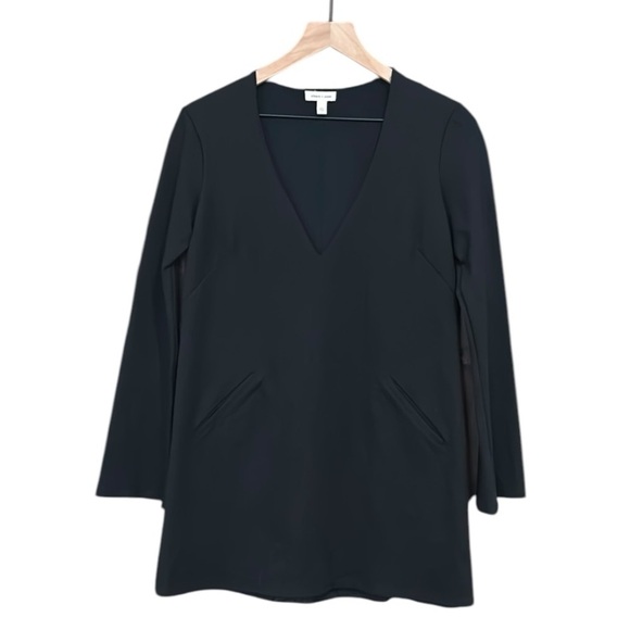 Silence & Noise Bell Sleeve Deep V-Neck Front Pockets Tunic Mini Dress Black S - Picture 1 of 10